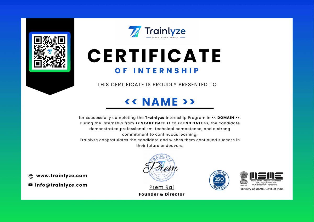 Official Trainlyze Training & Internship Certificate